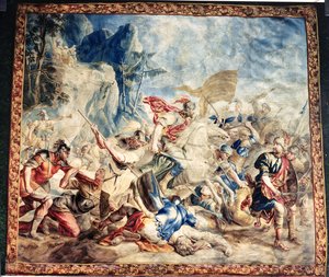 Slaget om israeliterna och amelikiterna, från Frans och Pieter van der Borchts verkstad (sidentapet) av Jan van (after) Orley