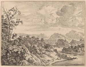 Utsikt över floden Rhen av Jan van Aken after Herman Saftleven