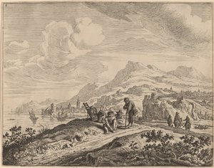Utsikt över floden Rhen av Jan van Aken after Herman Saftleven
