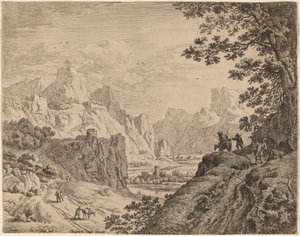 Utsikt över floden Rhen av Jan van Aken after Herman Saftleven