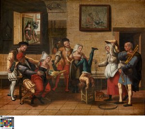 Pubscen (olja på trä) av Jan van Amstel