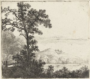 Landskap med träd vid en flodstrand av Jan van Brosterhuyzen