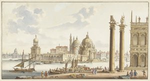 Utsikt över Sta. Maria della Salute från Markusplatsen i Venedig