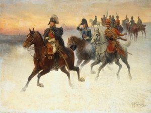 Marskalk Ney och Napoleon och deras trupper under den ryska kampanjen (olja på duk)