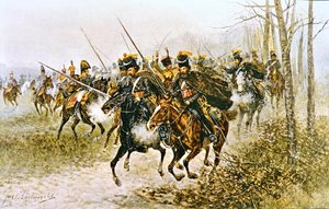 Napoleon och hans personal överraskade av kosacker (akvarell på papper)