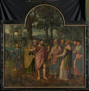 Johannes Döparen förmanar fariséerna, centralpanelen i en triptyk av Jan van Coninxloo (II)