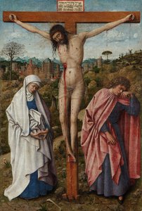 Tyska: Die Kreuzigung Christi Kristus på korset med Jungfru Maria och Johannes av Jan van Eyck