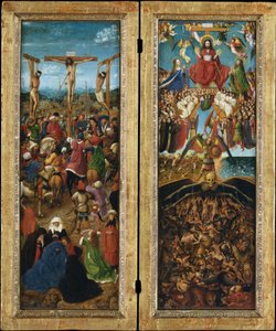 Korsfästelsen; The Last Judgment, c.1440-41 (olja på duk överförd från trä) av Jan van Eyck