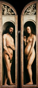 Gents altartavla. Tillbedjan av det mystiska lammet: Adam och Eva, 1432. av Jan van Eyck