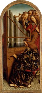 Gents altartavla. Adoration of the Mystic Lamb: Music-making Angels, 1432. av Jan van Eyck