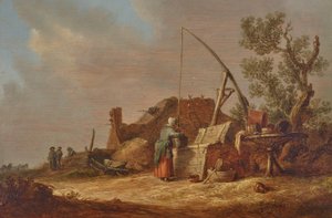 Ett landskap med en kvinna vid en brunn av Jan van Goyen