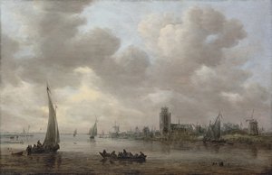 Utsikt över Maas med Dordrecht bortom av Jan van Goyen