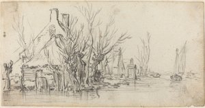 Stugor vid en flod av Jan van Goyen