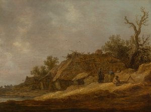 Förfallet bondgårdshus med bönder av Jan van Goyen