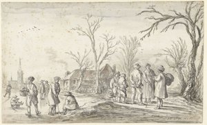 Figurer i en by på vintern av Jan van Goyen