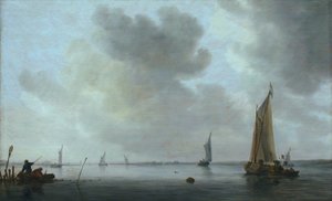 Fiskebåtar utanför en mynning av Jan van Goyen