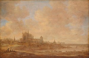Flodlandskap med Hooglandse Kerk i Leiden av Jan van Goyen