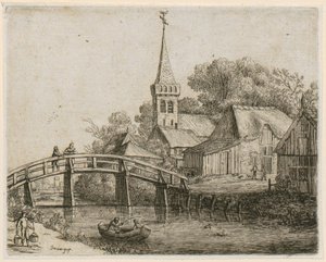 Träbro, blad 4 ur serien ”Olika landskap” av Jan van Goyen