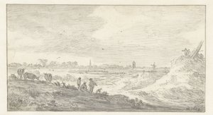 Landskap med figurer på en dyn av Jan van Goyen