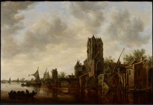 Flodlandskap med Pellecussenporten nära Utrecht av Jan van Goyen