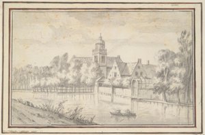 Utsikt över slottet och huset vid floden av Jan van Goyen