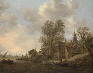 Utsikt över en stad vid en flod av Jan van Goyen
