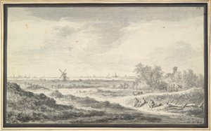 Vy över en flod med sanddyner i förgrunden av Jan van Goyen