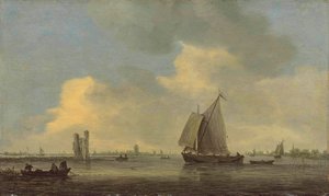 Utsikt över floden Merwede och ruinen av Huis te Merwede; i bakgrunden Dordrecht av Jan van Goyen