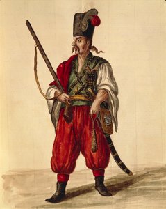 Karbinuniform, av Jan van Grevenbroeck eller Giovanni Grevembroch (1731-1807), Gli Abiti de Veneziani, från illustrerad kostymbok, akvarell av Jan van Grevenbroeck