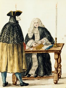 Magistrat som spelar kort med maskerad man, av Jan Grevenbroeck (1731-1807), Italien av Jan van Grevenbroeck