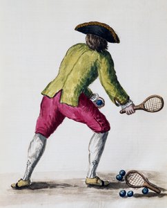 Man som leker med racket och bollar, från The Illustrated Book of Venetian Costumes, Italy av Jan van Grevenbroeck
