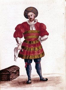 Köpman i Venedig på 1400-talet. Akvarellteckning och tusch från manuskriptet "Venitianernas seder"" av Jan van Grevenbroeck (eller Giovanni Grevembroch (Grevenbroch) (1731-1807)