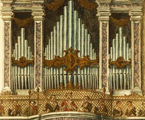 Orgel, detalj från kantat av putte, av Giovanni Grevembroch. Italien av Jan van Grevenbroeck
