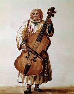 Gatumusiker (vandrande musiker) Akvarellteckning och tusch från manuskriptet "Venitianernas seder"" av Jan van Grevenbroeck (eller Giovanni Grevembroch (Grevenbroch) (1731-1807) av Jan van Grevenbroeck