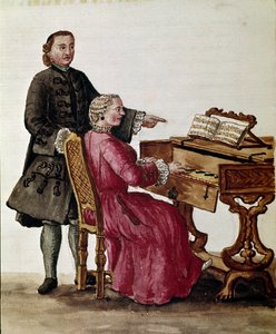 Sångaren (Operasångaren spelar piano) Akvarellteckning och tusch är hämtad från Jan van Grevenbroek (eller Giovanni Grevenbroich (Grevenbroich) (1731-1807) av Jan van Grevenbroeck