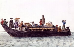Venedigs lagunbåt för transport av människor och varor. Akvarellteckning och tusch från manuskriptet "Venitianernas seder"" av Jan van Grevenbroeck (eller Giovanni Grevembroch (Grevenbroch) (1731-1807) av Jan van Grevenbroeck