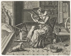 Spinster i en interiör av Jan van Halbeeck