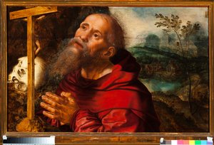 Representation av Saint Hieronymus (St Hieronymus) Målning av Jan Sanders Van Hemessen (ca 1504-ca 1575) av Jan van Hemessen