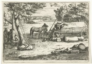 Landskap med vagn och figurer av Jan van Huchtenburg