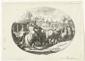 Armé och vagnar flyttar till staden Militära scener från livet av Ludvig XIV, kung av Frankrike (serietitel)