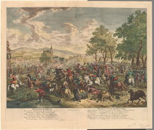 Ryttarstrid, ca 1702 Praelium i Belgien / Battle of the Netherlands (titel på objekt) av Jan van Huchtenburg