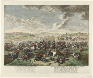 Ryttarstrid i norra Italien, ca 1702-1703 Pugna Germanorum et Gallorum in Italia / Tyskarnas strid med fransmännen i Italien (titel på objektet) av Jan van Huchtenburg