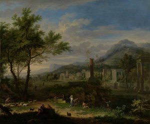 Arkadiskt landskap med fiskare av Jan van Huysum