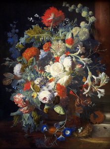 Bukett av blommor vid en kolumn - Jan van Huysum (1682-1749). Olja på trä, Första hälften av 1700-talet. Mått: 80,2x60,3 cm. Konsthistoriska museet, Vienne