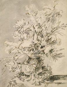 Blommor i en urna (kol och indiskt bläck på papper) av Jan van Huysum