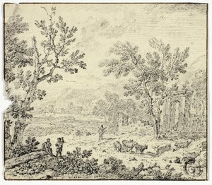 Landskap med getter, getter och ruiner av Jan van Huysum