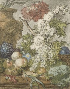 Skiss för ett stilleben av frukt och blommor Skiss för ett frukt- och blomsterarrangemang av Jan van Huysum