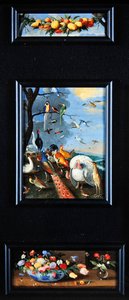 Stillebentablåer - krans av frukt, olika fåglar, buketter av Jan van Kessel the Elder