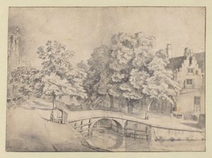 Utsikt över Leidsegracht i Amsterdam, sett från Keizersgracht av Jan van Kessel