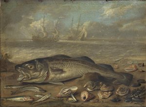 Fisk och marina landskap av Jan van Kessel the Elder